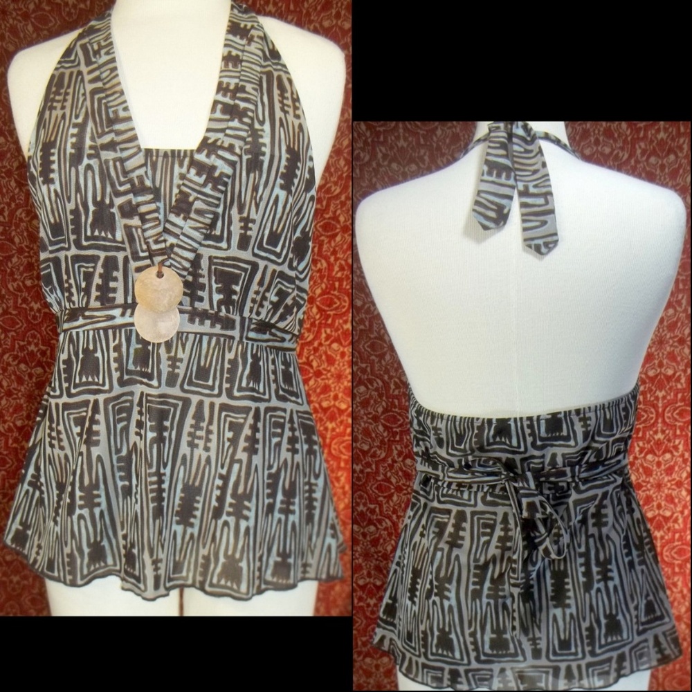 ERIN MATTHEWS brown tribal halter blouse L✨